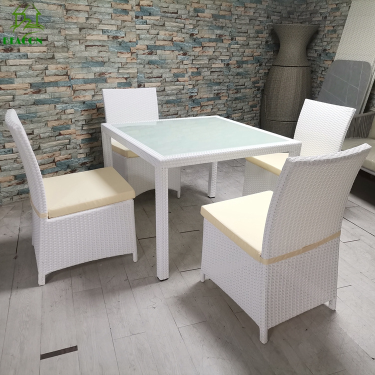 Patio set outdoor furniture park rattan outdoor dining room sets 4 chairs white plastic rattan dining set for event