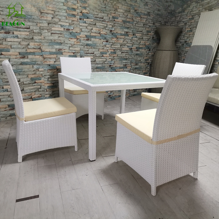 Patio set outdoor furniture park rattan outdoor dining room sets 4 chairs white plastic rattan dining set for event