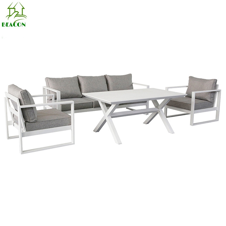 White patio balcony sofa furniture wholesale white metal outdoor garden couch set furniture