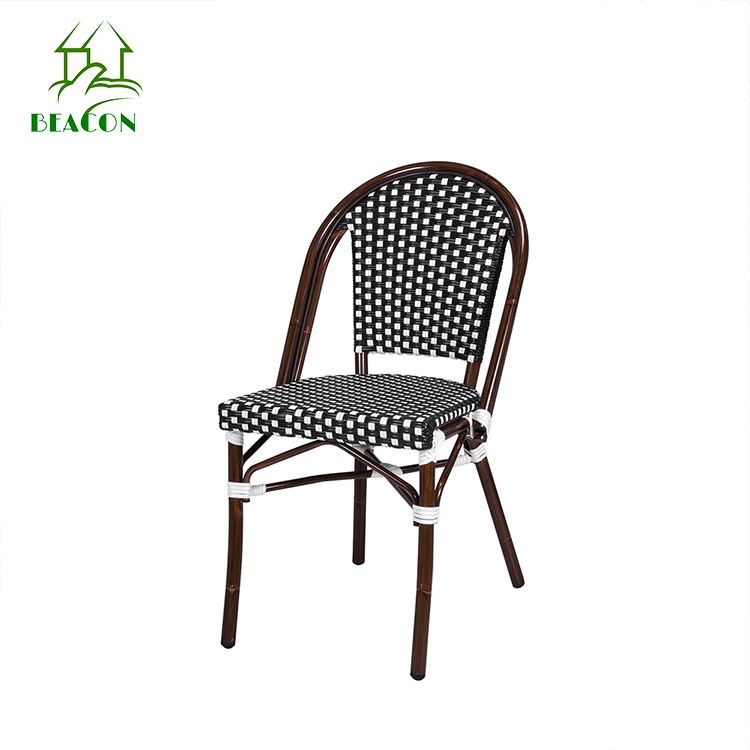 Outside french rattan bistro chair outdoor dining furniture custom bistro pe rattan textile garden cafe chair on promo