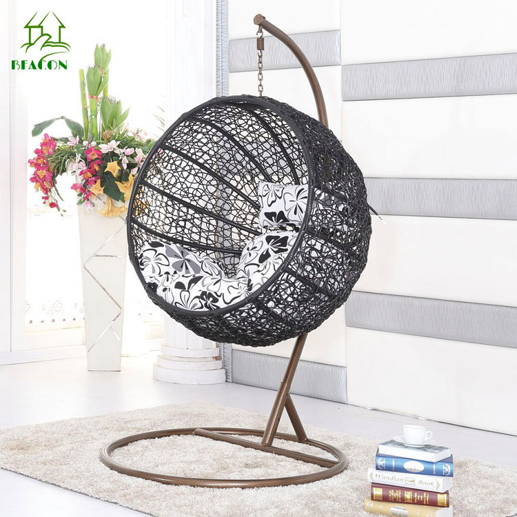 Garden suspended chair pear shape outdoor rattan swing chair with foot rest