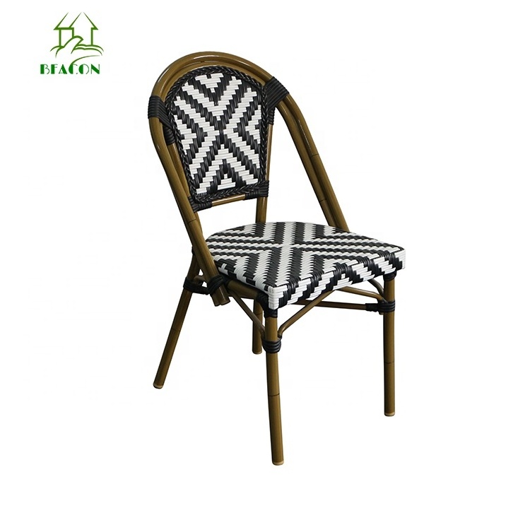 Outside french rattan bistro chair outdoor dining furniture custom bistro pe rattan textile garden cafe chair on promo