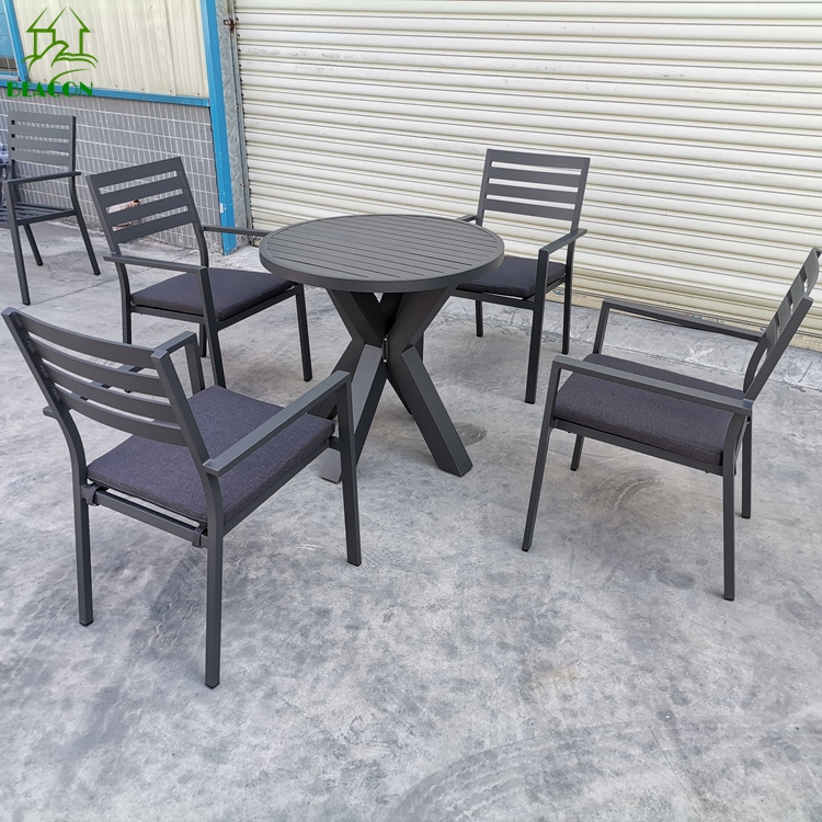 Minimalist Aluminum Modern Furniture Outdoor Patio Dining Set Metal Stackable Chair with Round Table for Garden 8 Person