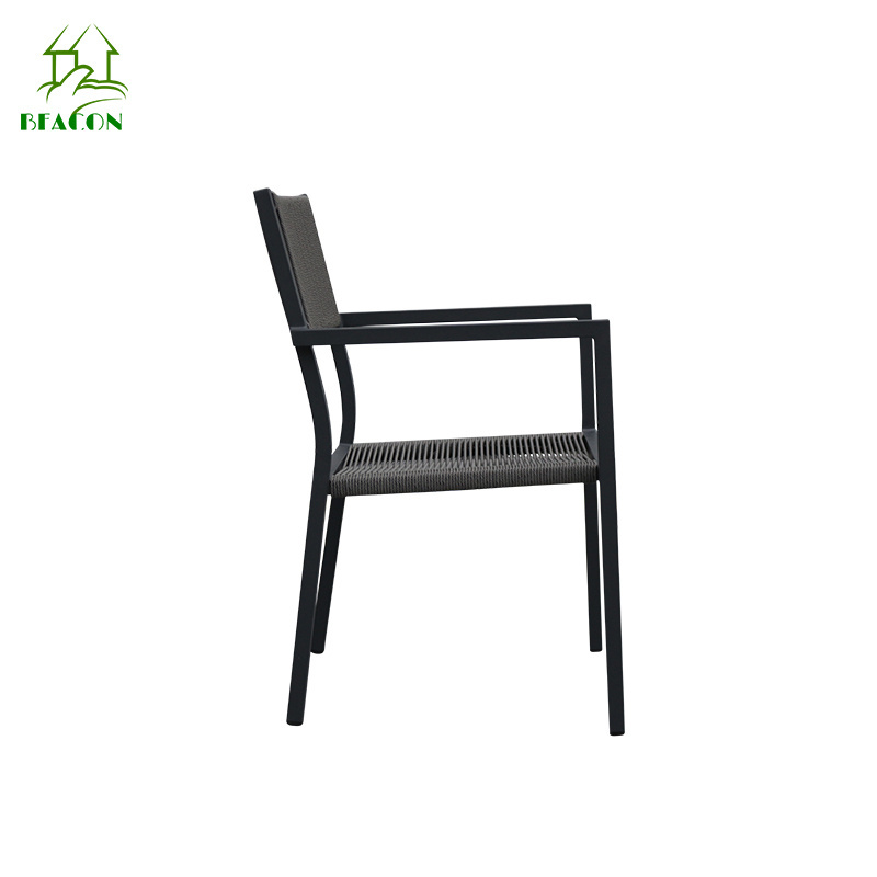 High quality aluminium metal frame high back stacking chair wicker rattan netted patio contract chairs