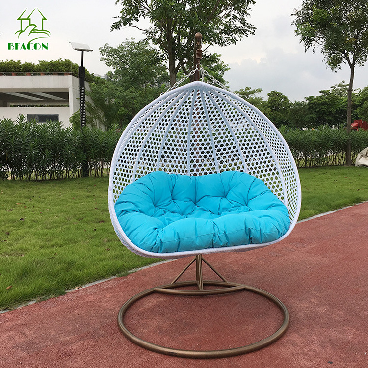 Outdoor patio swing double seats love seat egg rattan swing chair hanging 2 seater loveseat outdoor furniture