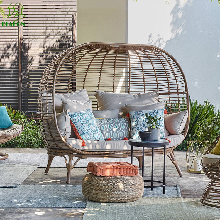 Wholesale rattan wicker garden boho chairs real PE rattan patio furniture one seater sofa pedicure chair