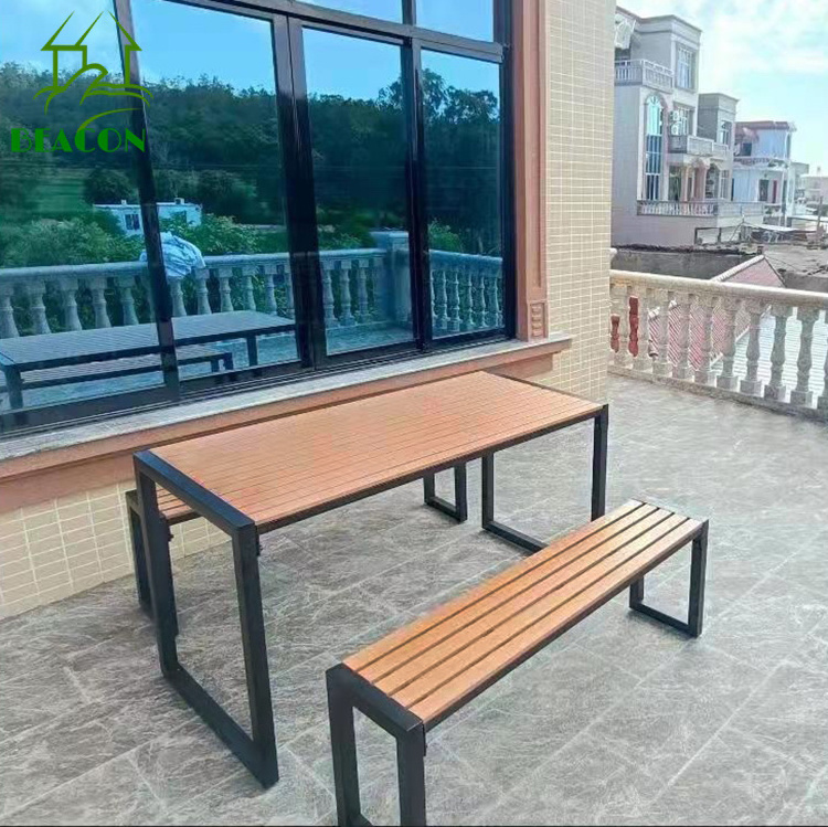 Hot sale aluminium patio dining set poly wood outdoor furniture table and bench set