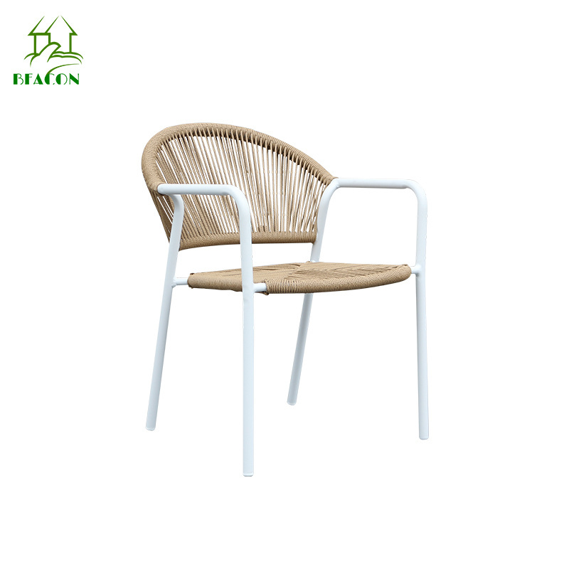 Luxury beach restaurant metal terrace wicker chair modern simple coffee shop metal frame arm chair