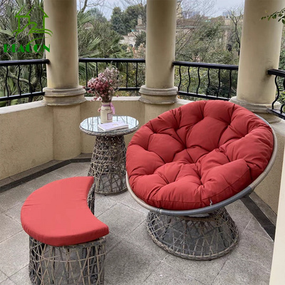 Outdoor swivel chair set aluminum high end waterproof outdoor lazy beanbag sofa garden rattan recliner chair with ottoman