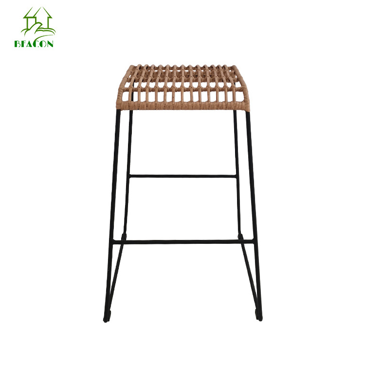 Black metal legs PE rattan woven dining chair cheap outdoor ratan garden chair patio rattan accent chair