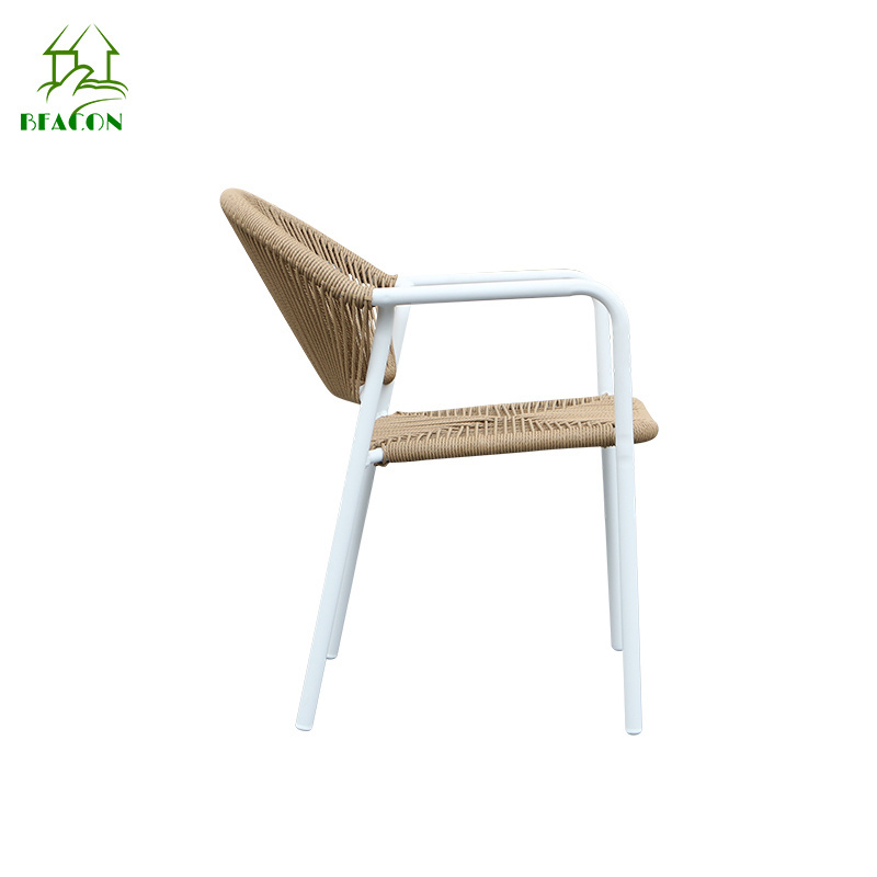 Luxury beach restaurant metal terrace wicker chair modern simple coffee shop metal frame arm chair