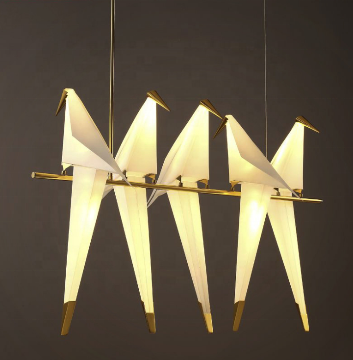 Nordic Paper Crane Chromed Iron Creative Art Birds Hanging Lamp Pendant Light For Home Decor