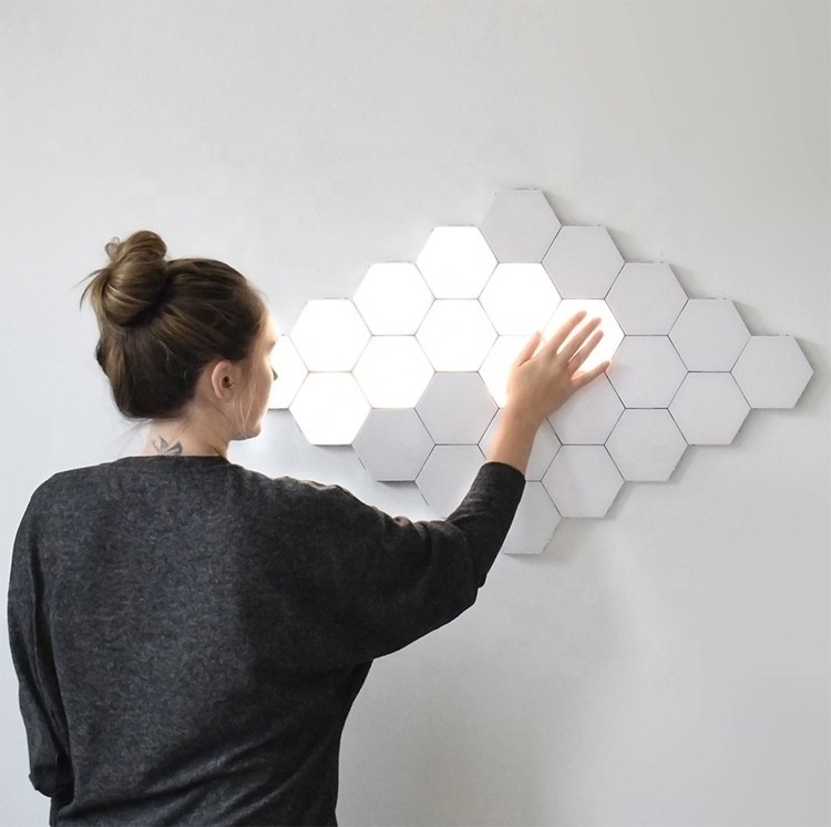 Creative Smart Removable Hexagonal Wall Lamp Quantum Modular Touch Hexagon Geometry Splicing Hex Honeycomb White LED Night Light