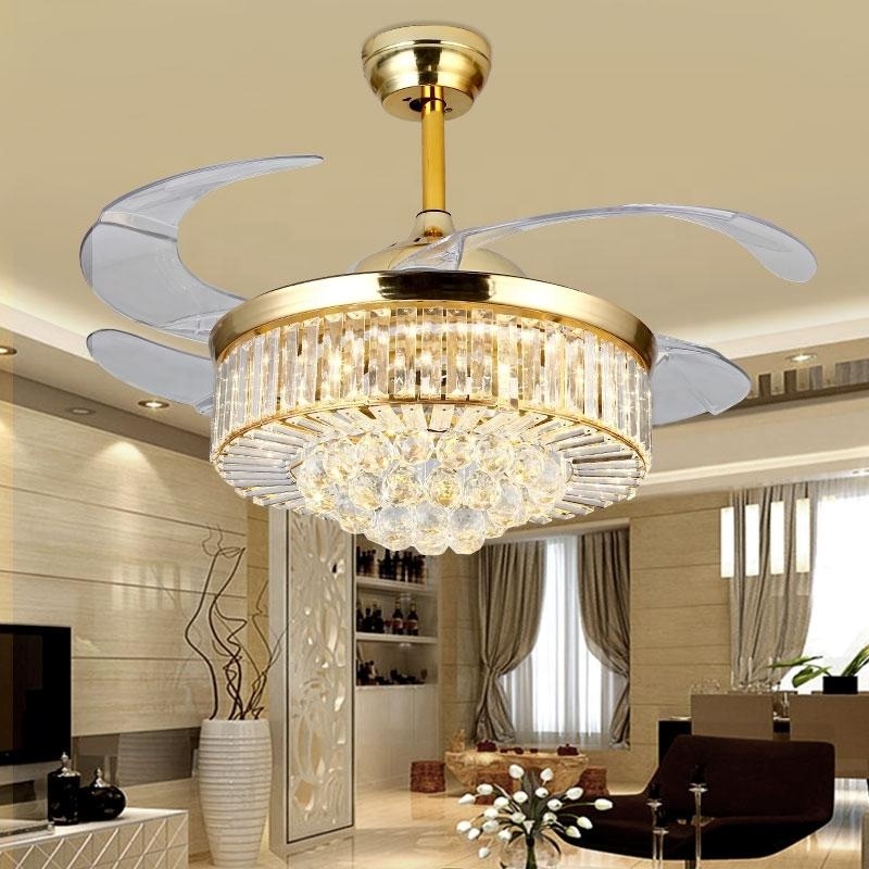 Modern Golden Crystal Remote Control Ceiling Fan Light Chandelier Fan Lighting