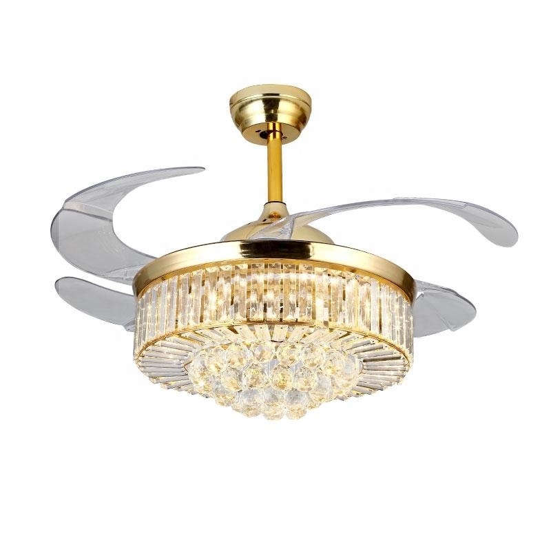 Modern Golden Crystal Remote Control Ceiling Fan Light Chandelier Fan Lighting