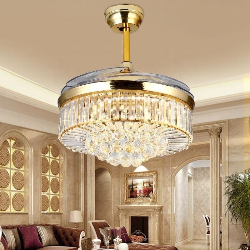 Modern Golden Crystal Remote Control Ceiling Fan Light Chandelier Fan Lighting