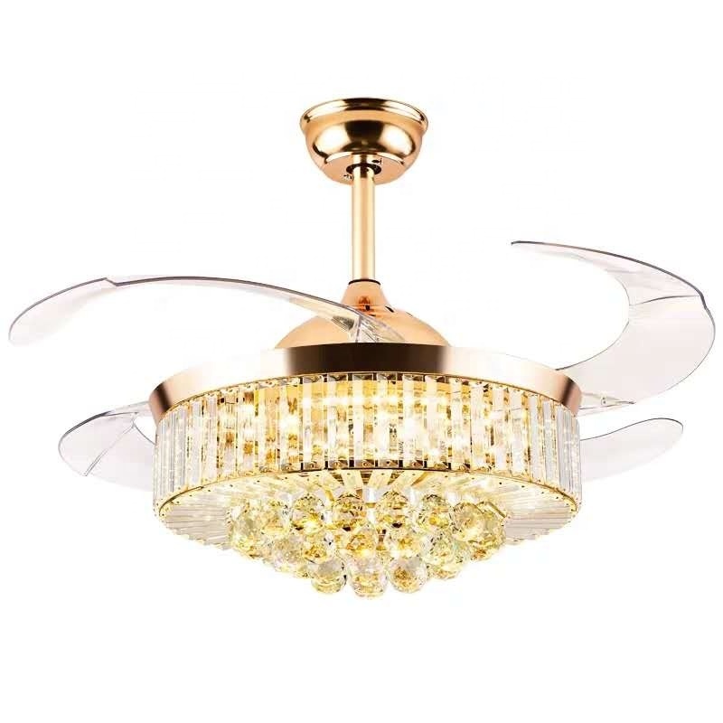 Modern Golden Crystal Remote Control Ceiling Fan Light Chandelier Fan Lighting