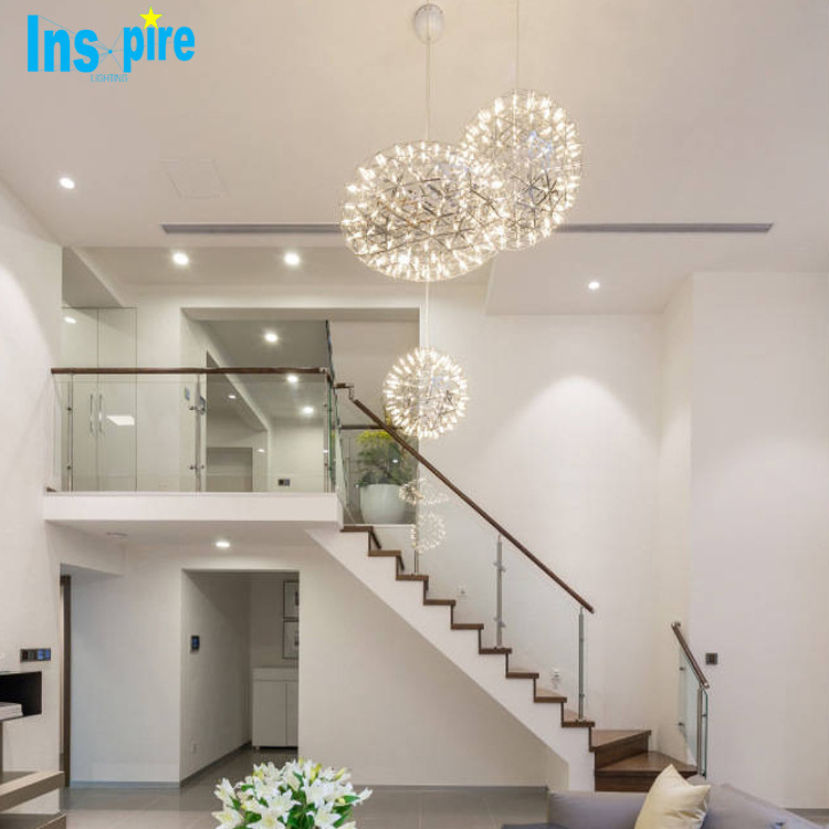 Modern Hotel Lobby Stainless Steel Spark Ball Fixtures Hanging Lamp Led Pendant Light Metal Ball Restaurant Decorative Lighting