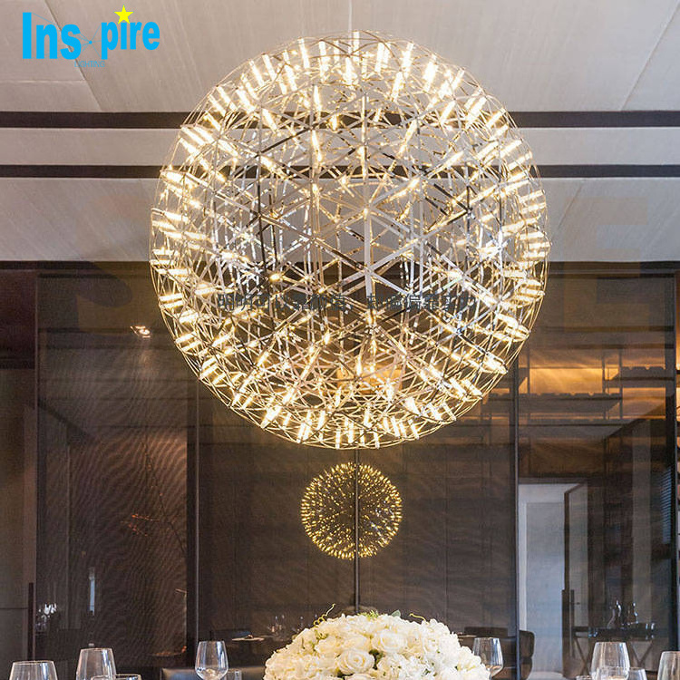 Modern Hotel Lobby Stainless Steel Spark Ball Fixtures Hanging Lamp Led Pendant Light Metal Ball Restaurant Decorative Lighting