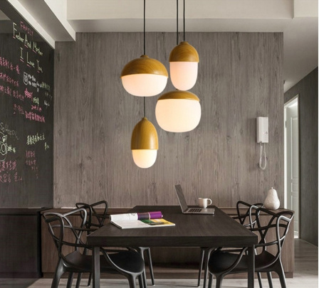 Modern Lighting Kitchen Island Wood Glass Dinning Room Chandelier Pendant Light Oak Light Fixtures