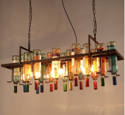 Modern bar hotel kitchen hanging glass iron chain custom color drop bottle chandelier pendant light