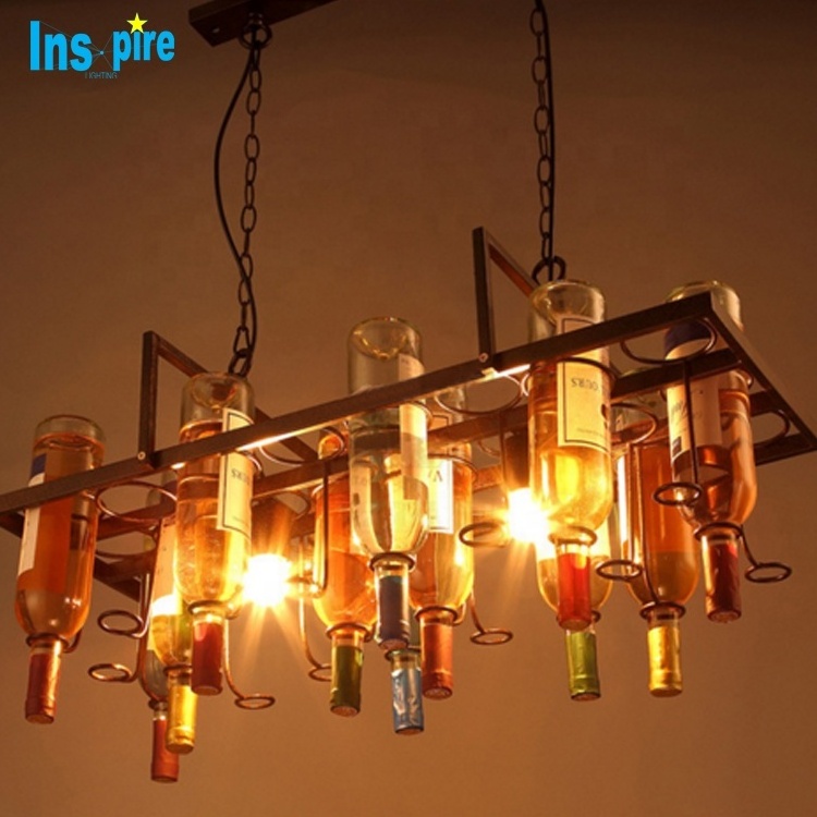 Modern bar hotel kitchen hanging glass iron chain custom color drop bottle chandelier pendant light