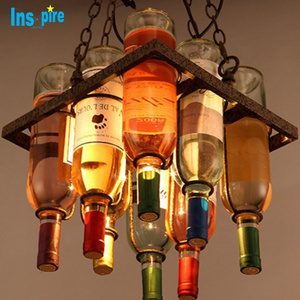 Modern bar hotel kitchen hanging glass iron chain custom color drop bottle chandelier pendant light