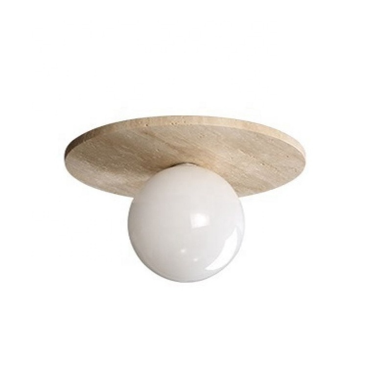 Nordic hotel living room round white ball fixture lamp led wabi sabi hole stone ceiling light for living room