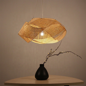 Vintage industrial led home decor Round Natural handmade ceil lamp woven rattan chandelier Led pendant light