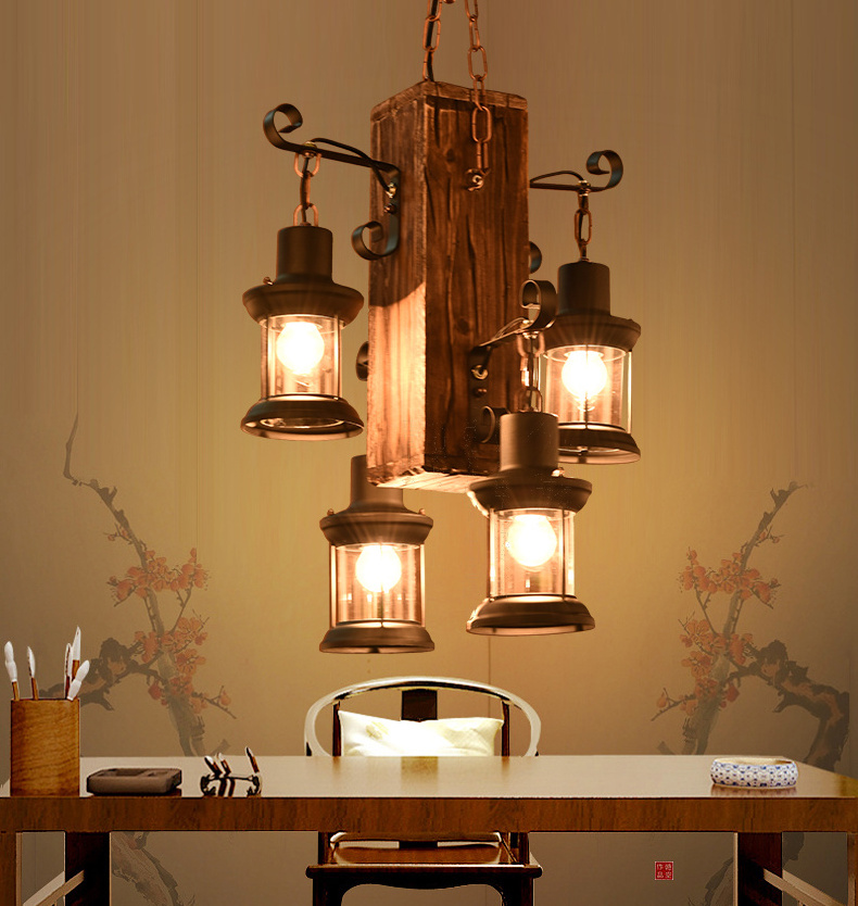 China wholesale rustic hanging pendant lamp iron and wood ceiling pendant light