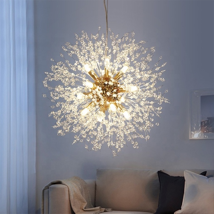 Creative G9 Dandelion Branches 9k Crystal Chrome Modern Dining Room Kitchen Chandelier Pendant Lamp For For Villa Living Room