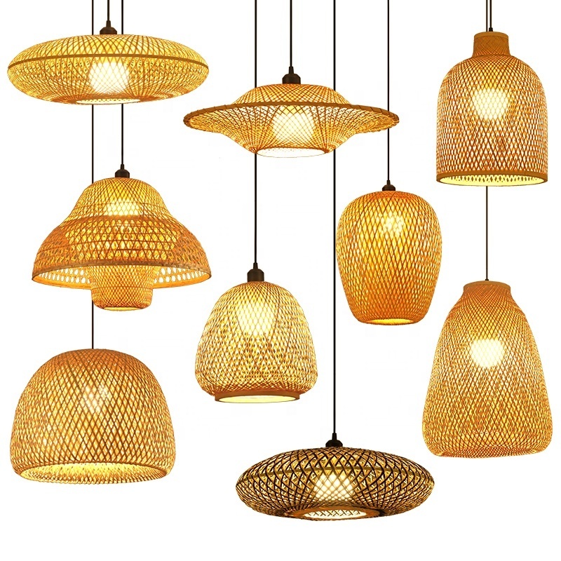 New Design Restaurant Home Decor Handmade Woven Bamboo Wicker Pendant Light Fixture Natural Rattan Hanging Lamps Chandelier