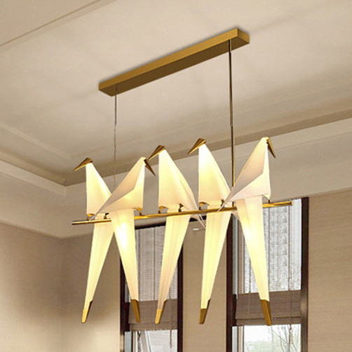 Nordic Paper Crane Chromed Iron Creative Art Birds Hanging Lamp Pendant Light For Home Decor