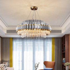 Modern Luxury Pendant Light Hotel Lobby Living Room Round Indoor Metal Stainless Steel Entry Porch Crystal Chandelier