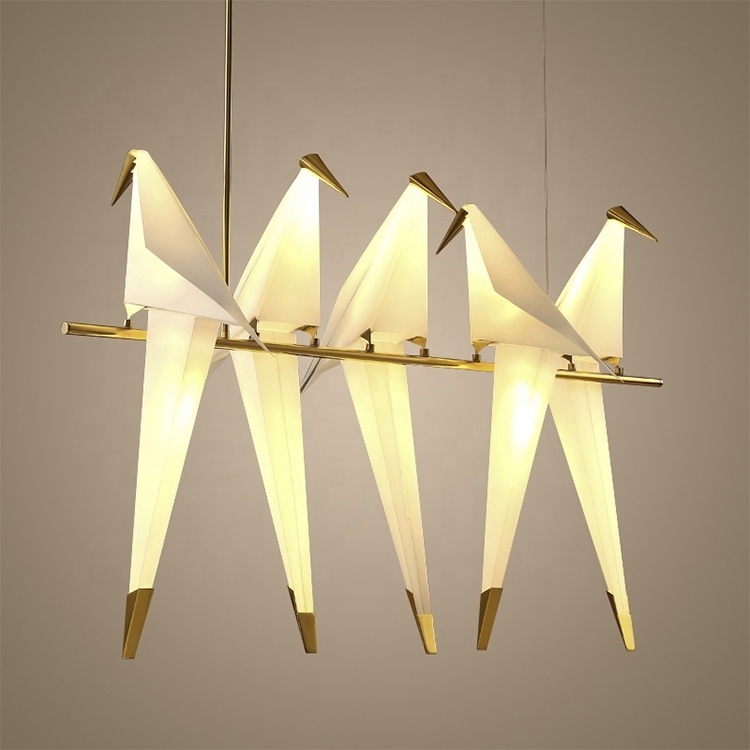 Nordic Paper Crane Chromed Iron Creative Art Birds Hanging Lamp Pendant Light For Home Decor