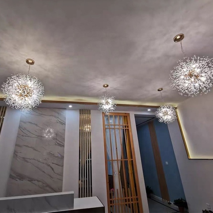 Creative G9 Dandelion Branches 9k Crystal Chrome Modern Dining Room Kitchen Chandelier Pendant Lamp For For Villa Living Room