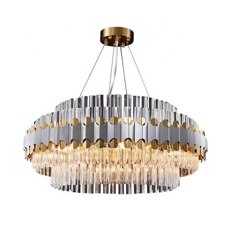 Modern Luxury Pendant Light Hotel Lobby Living Room Round Indoor Metal Stainless Steel Entry Porch Crystal Chandelier