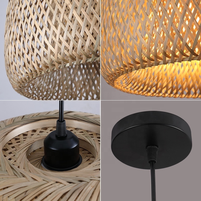 New Design Restaurant Home Decor Handmade Woven Bamboo Wicker Pendant Light Fixture Natural Rattan Hanging Lamps Chandelier