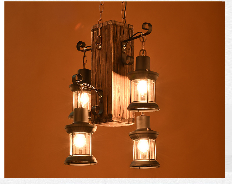 China wholesale rustic hanging pendant lamp iron and wood ceiling pendant light