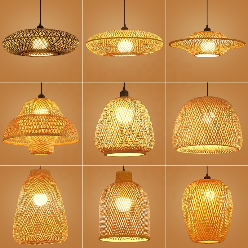 New Design Restaurant Home Decor Handmade Woven Bamboo Wicker Pendant Light Fixture Natural Rattan Hanging Lamps Chandelier