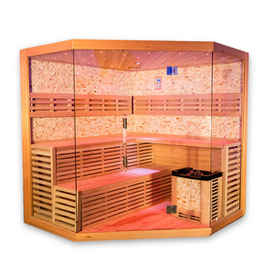 New Design Solid Wood Traditional Sauna Room 6 Person Dry Steam Cube Outdoor Sauna with Porch