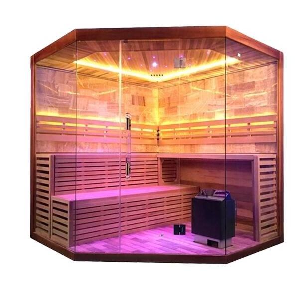 New Design Solid Wood Traditional Sauna Room 6 Person Dry Steam Cube Outdoor Sauna with Porch