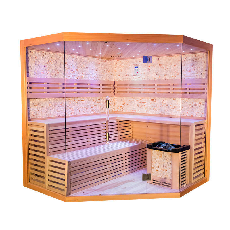 New Design Solid Wood Traditional Sauna Room 6 Person Dry Steam Cube Outdoor Sauna with Porch