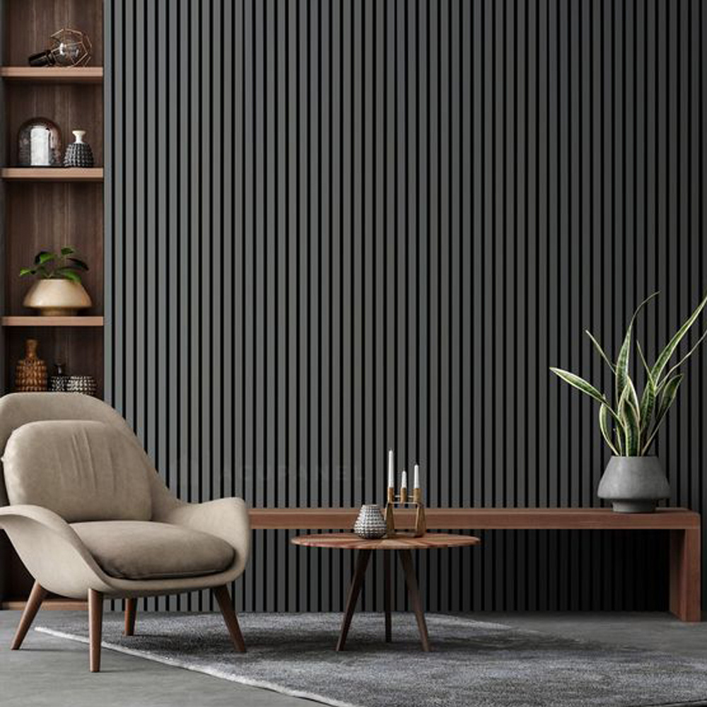 Beien Free Samples Akupanel 2400X600 Mm Wood Up Slats Wooden Black Acoustic Panels