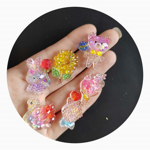 Kawaii Cartoon Animal Flower Drinkles Flatback Resin Cabochons Scrapbooking For Hair Bow Decoration Slime Charms  Accessories