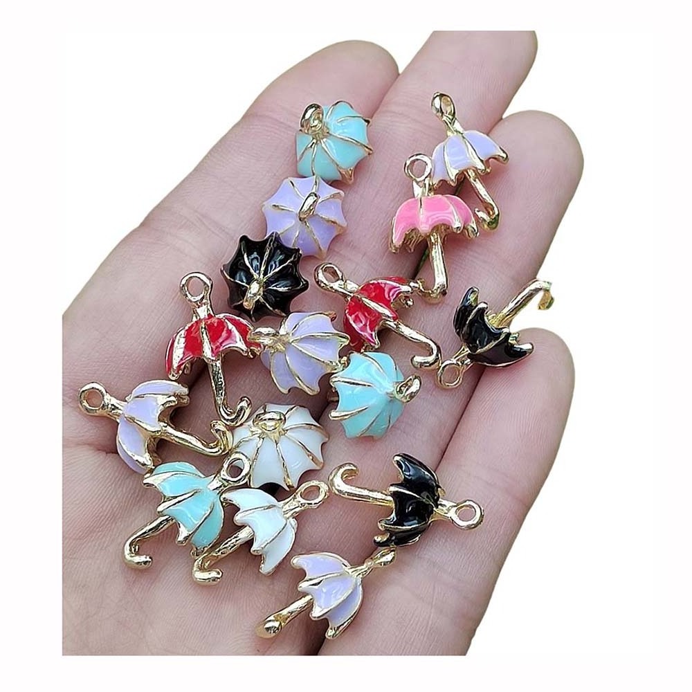 Bulk 100Pcs Colorful Enamel Umbrella Charms For Earrings Pendants Of Necklace Bracelets Handmade DIY Jewelry Accessories