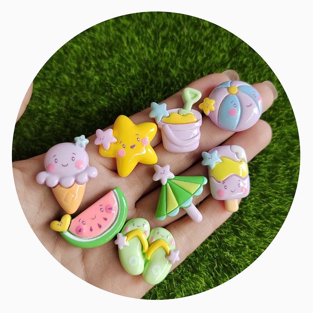 Cute Resin Mini Slipper Juice Ocean Beach Umbrella Watermelon Flatback Cabochon For Scrapbook Kawaii DIY Embellishments Accessor