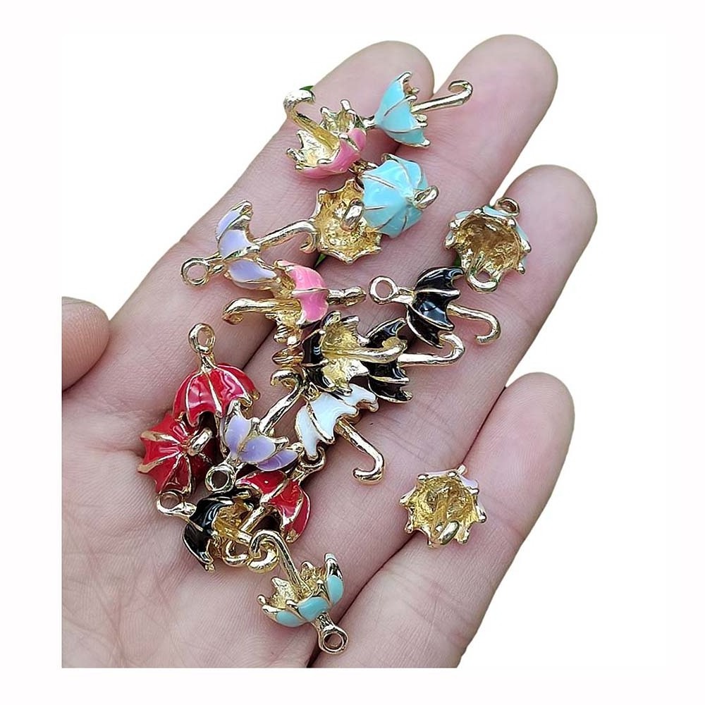 Umbrella Charms Metal Enamel Gold Color For Jewelry Making Accessories Bracelet Necklace DIY Finding 11*19mm