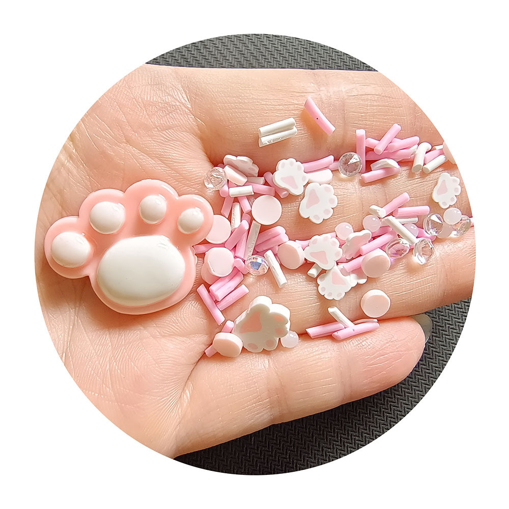 Wholesale Handmade Cream Resin Flat Back Hairpin Cat Claw Bear Paw Slime Fillers with Pink Sprinkles Cartoon Style Jewelry Glue