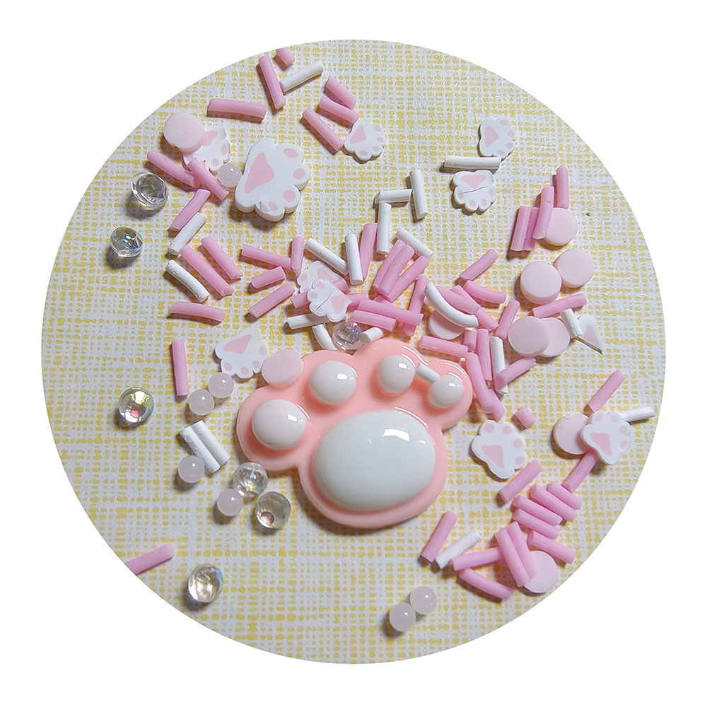 Wholesale Handmade Cream Resin Flat Back Hairpin Cat Claw Bear Paw Slime Fillers with Pink Sprinkles Cartoon Style Jewelry Glue